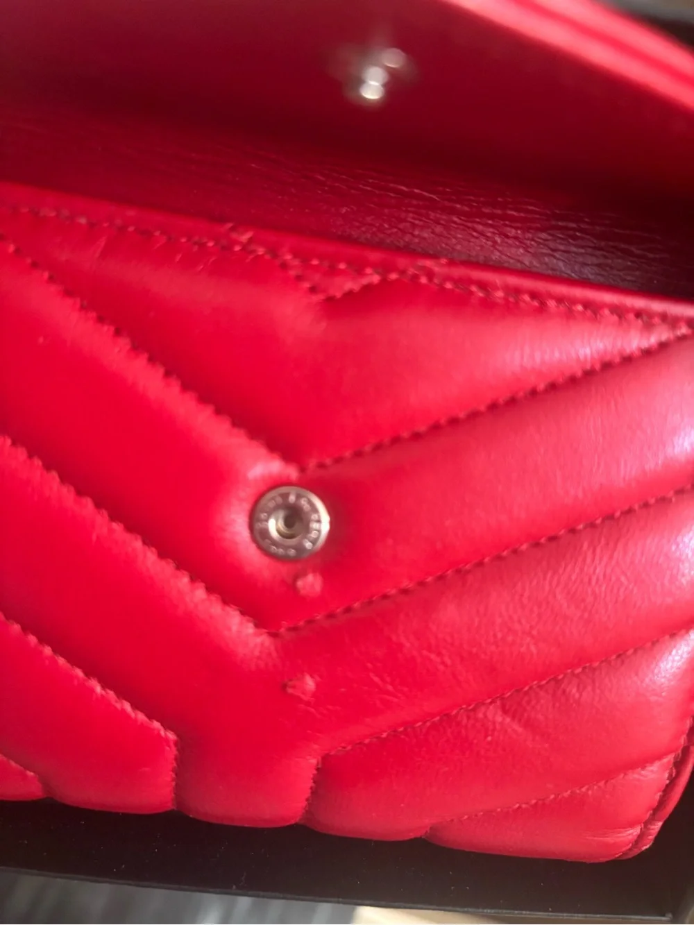 Saint Laurent Red Quilted Leather YSL Logo wallet
